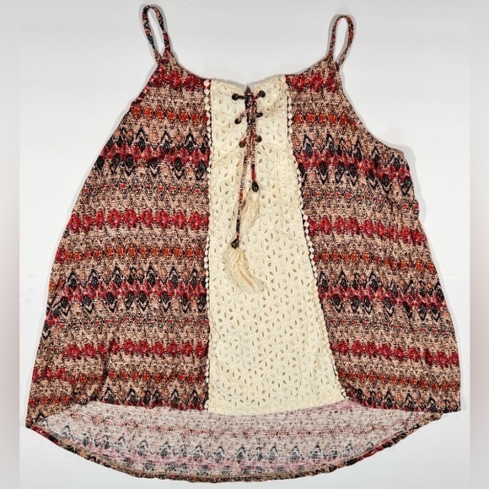 Maurices Boho Crochet Overlay Lace Up Adjustable Strap Tank